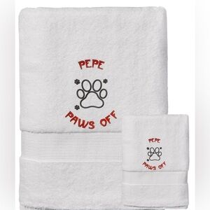 Persosnalized Embroidered Dog Bath and hand Towel set with your dog's name. Paws